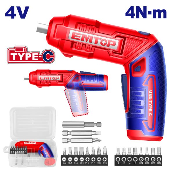 MINI ATORNILLADOR 4V EMTOP CON ESTUCHE ECSR0408