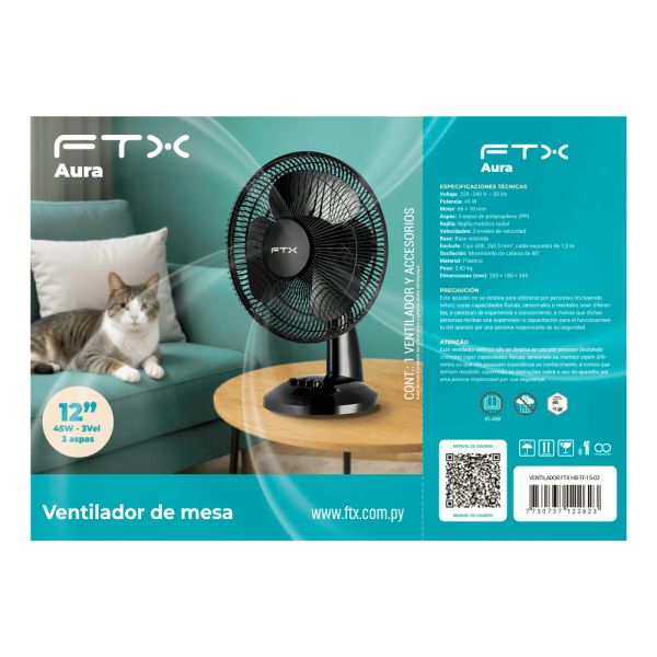 VENTILADOR DE MESA FTX 3 VELOCIDADES AURA 45W 220V NEG/MET HB-TF-15-02