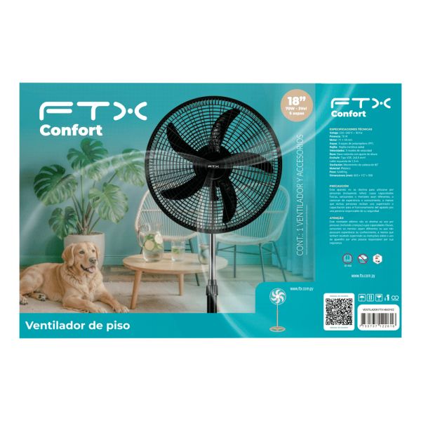 VENTILADOR DE PIE FTX 3 VELOCIDADES CONFORT 70W 220V NEGRO/PLAST HB-EF-02 - Imagen 3