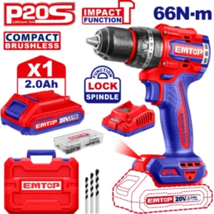 TALADRO PERCUTOR EMTOP + 1 BATERIA 13MM 20V ECIDL206682