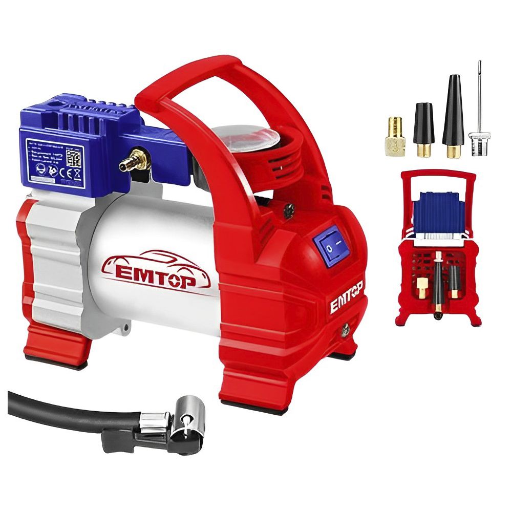 Compresor para Auto Emtop EAAC3501 140psi con Accesorios - Rojo/Gris