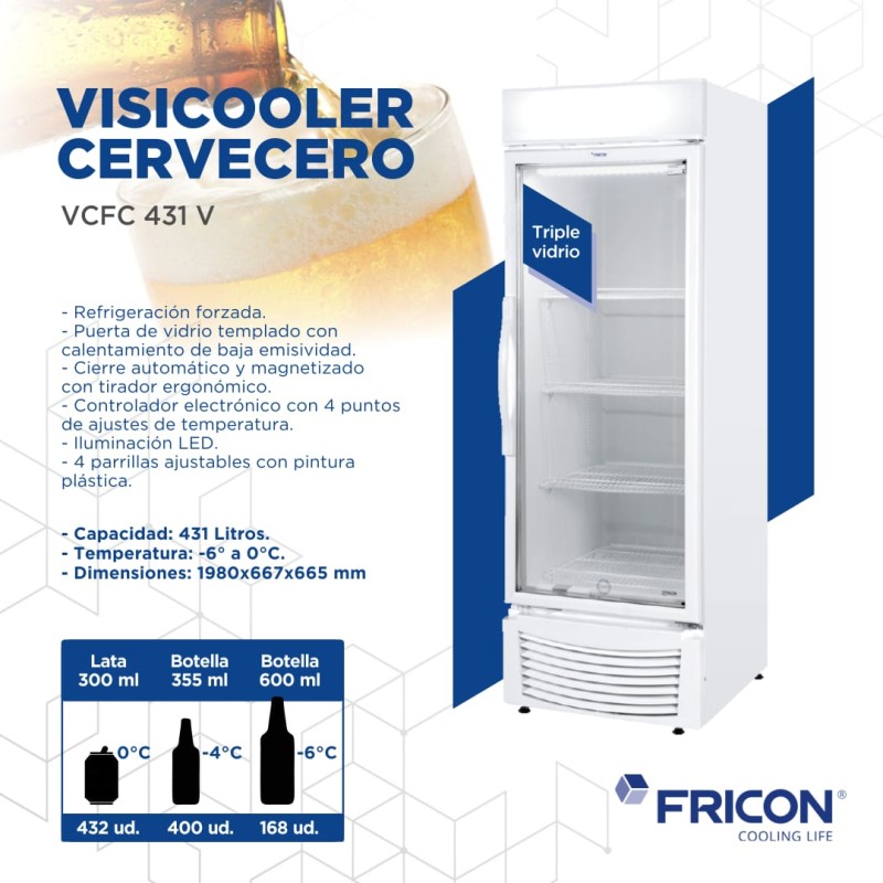 FRICON VISICOOLER VERT 431L 1P VID CERVEZA F/S